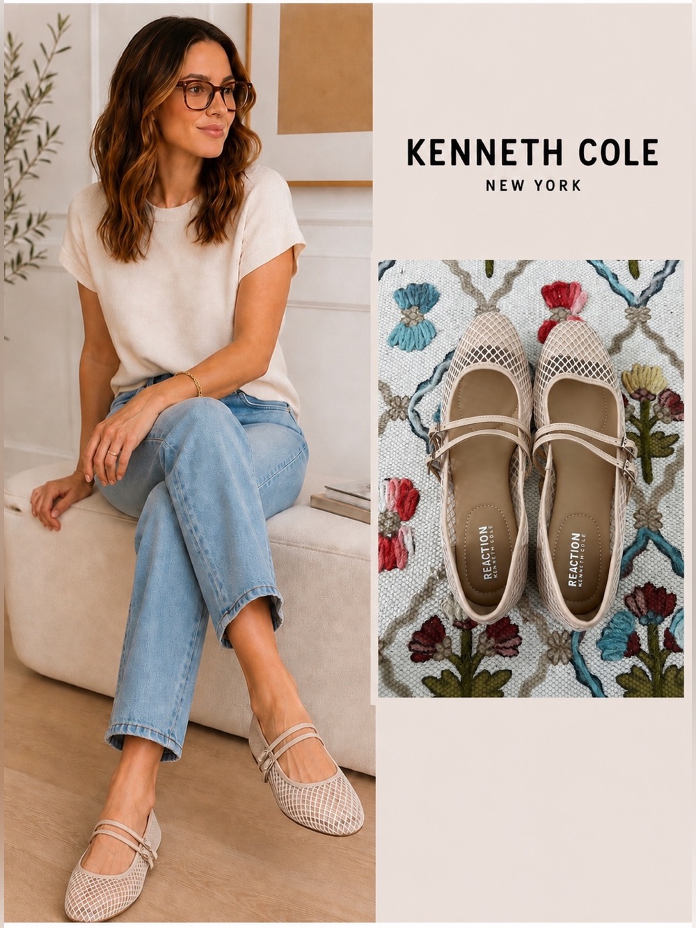 Reaction by Kenneth Cole Double-Strap Mesh Mary Jane Flats